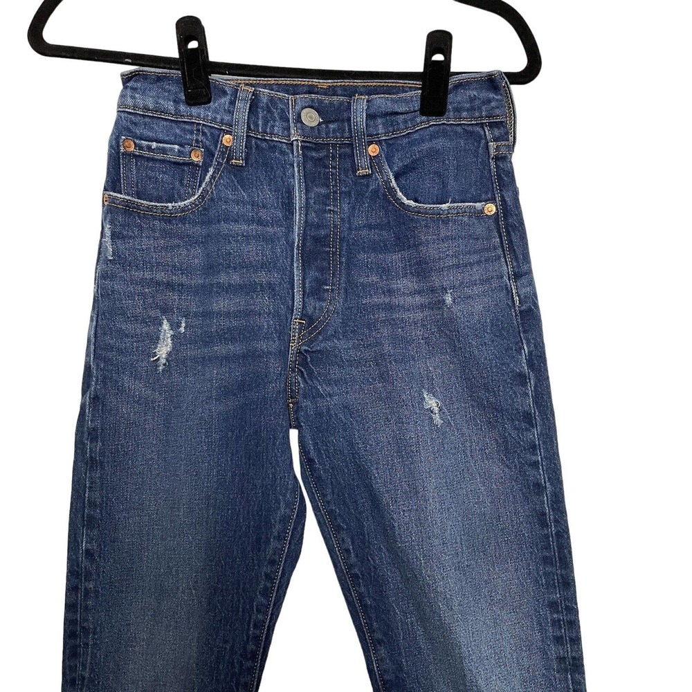 Levi’s 501 S Womens Size 2 Dark Wash Button Fly Distressed Skinny